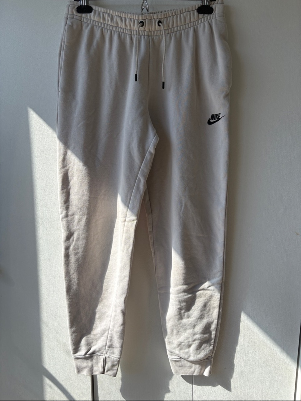 Women’s Nike Beige/Cream Drawstring Joggers with Black Swoosh Size Medium